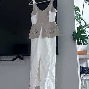 Tanya Taylor Beige and White Midi Dress